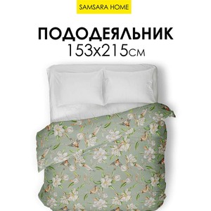 Пододеяльник 1,5 спальный ПТАШКИ В МАГНОЛИИ   (сатин, цифровая печать)