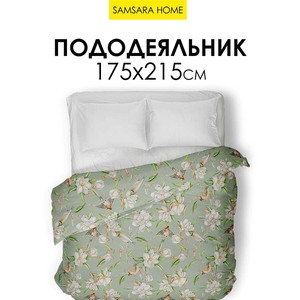 Пододеяльник 2 спальный ПТАШКИ В МАГНОЛИИ (сатин, цифровая печать)